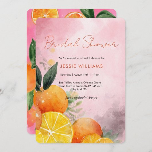 Summer Oranges Bridal Shower invitation Kaart (Voorkant / Achterkant)