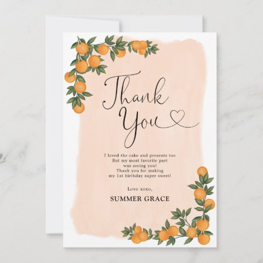 Summer Oranje Botanical Citrus Cutie Birthday Bedankkaart (Voorkant)