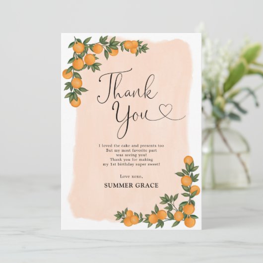 Summer Oranje Botanical Citrus Cutie Birthday Bedankkaart (Staand voorkant)