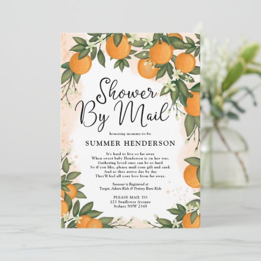 Summer Oranje Citrus Greenery Baby shower per post Kaart (Staand voorkant)