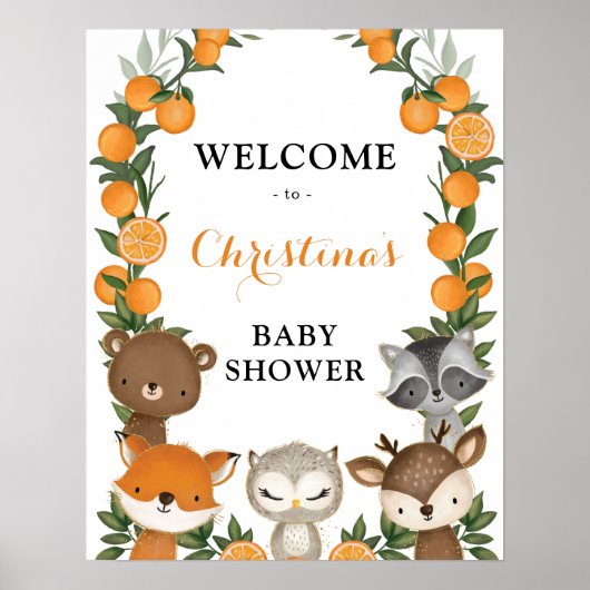 Summer Oranje Citrus Woodland Baby shower Welkom Poster (Voorkant)