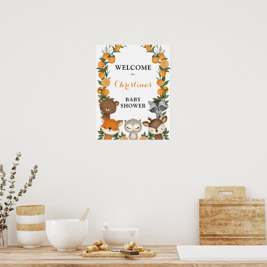 Summer Oranje Citrus Woodland Baby shower Welkom Poster (Keuken)