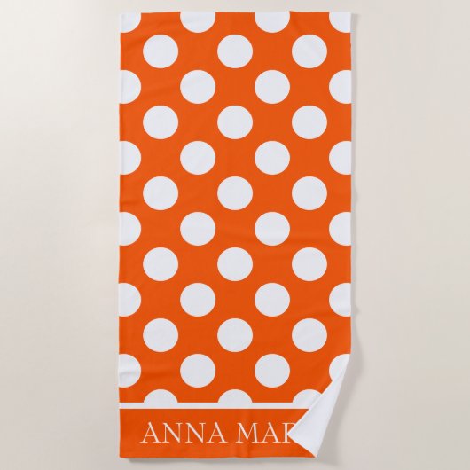 Summer Oranje en White Polka Dot Personalized Strandlaken (Voorkant)