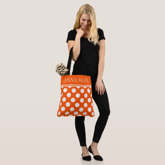 Summer Oranje en White Polka Dot Personalized Tote Bag (Op model)