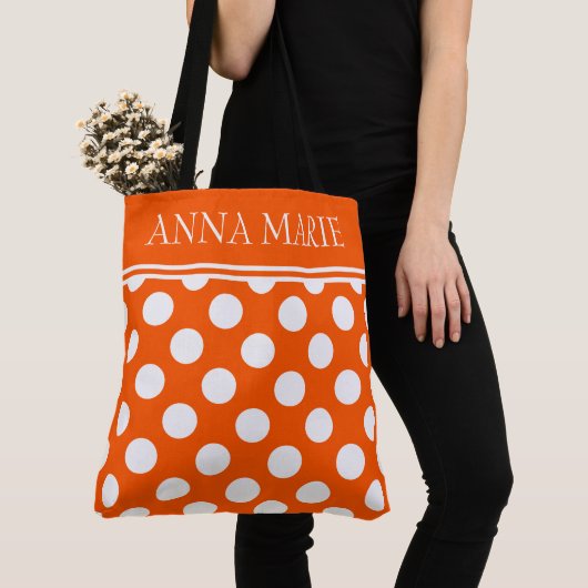 Summer Oranje en White Polka Dot Personalized Tote Bag (Dichtbij)