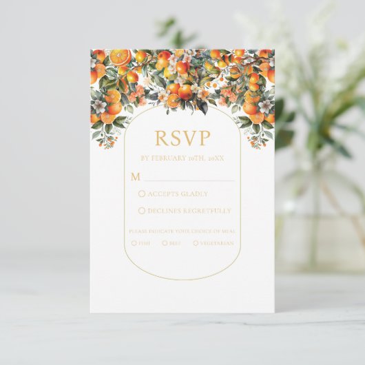 Summer Oranje Wedding Rsvp met Meal Choice Kaart (Staand voorkant)
