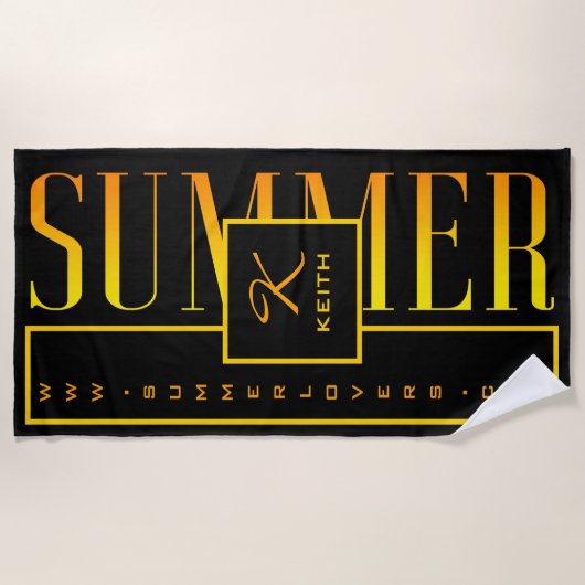 Summer Oranje Yellow Black Website Naam Monogram Strandlaken (Voorkant)