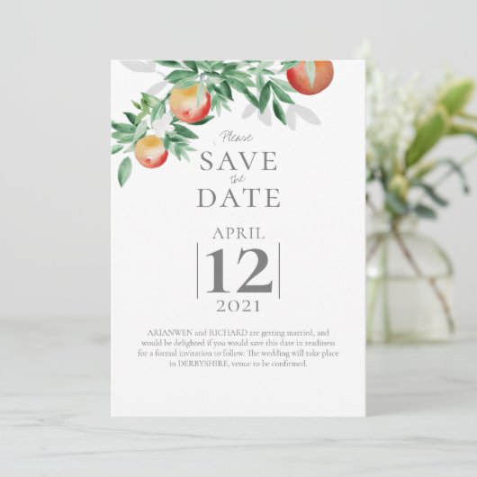 Summer Orchard Save the Date Kaart (Staand voorkant)