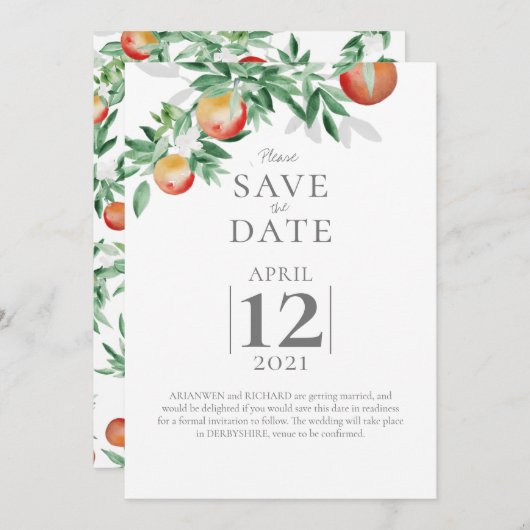 Summer Orchard Save the Date Kaart (Voorkant / Achterkant)