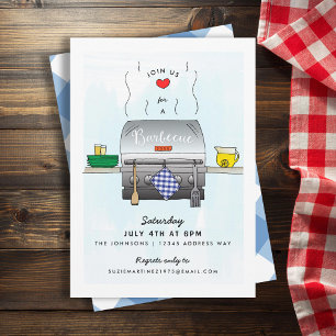 Summer Outdoor Grill Barbecue Party Invitation Kaart