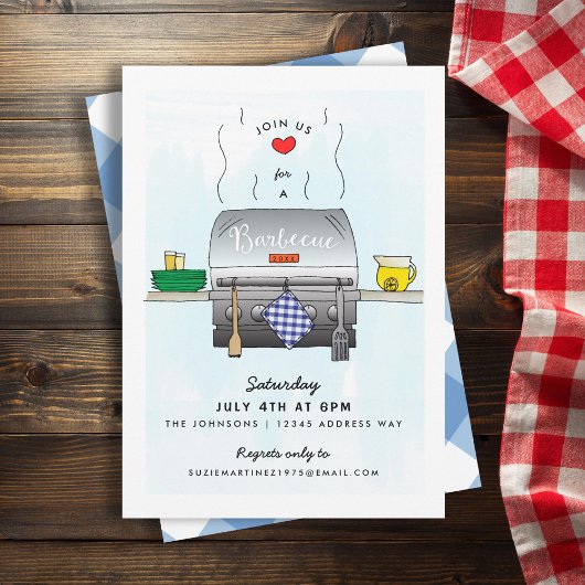 Summer Outdoor Grill Barbecue Party Invitation Kaart