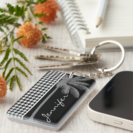 Summer Palm Black Houndstooth Sleutelhanger (Voorkant Rechts)