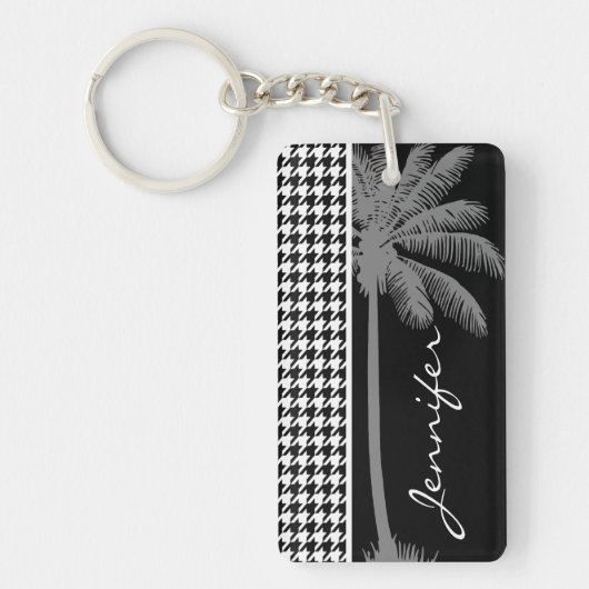 Summer Palm Black Houndstooth Sleutelhanger (Voorkant)
