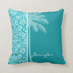 Summer Palm Blue-Green Damask Pattern Kussen