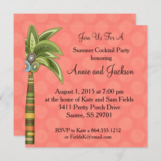 Summer Palm Tree Cocktail Party Nodig Peachy uit Kaart (Voorkant / Achterkant)