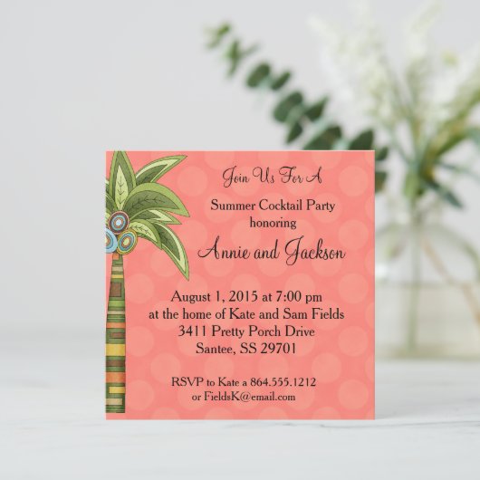 Summer Palm Tree Cocktail Party Nodig Peachy uit Kaart (Staand voorkant)
