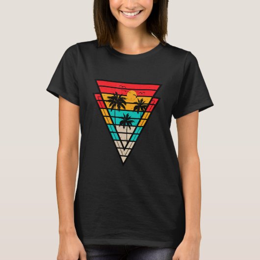 Summer Palm Trees Retro Tropical Beach Sun T-shirt (Voorkant)