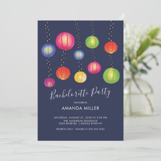 Summer Paper Lantern Bachelorette Party Invitation Kaart (Staand voorkant)