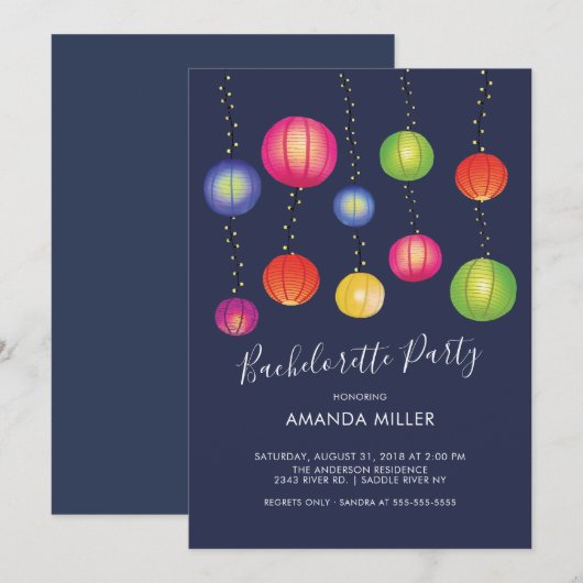 Summer Paper Lantern Bachelorette Party Invitation Kaart (Voorkant / Achterkant)