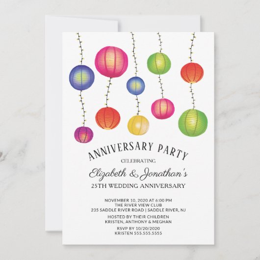 Summer Paper Lantern Jubileum Party Kaart (Voorkant)