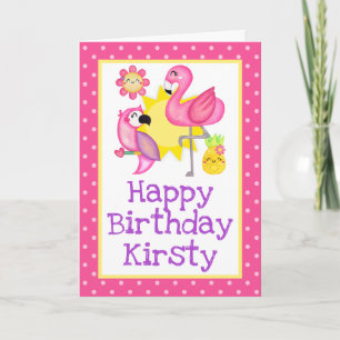 Summer Paradise Flamingo Parrot Birthday Kaart