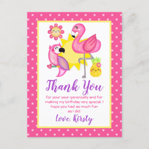 Summer Paradise Flamingo Parrot Birthday Party Briefkaart