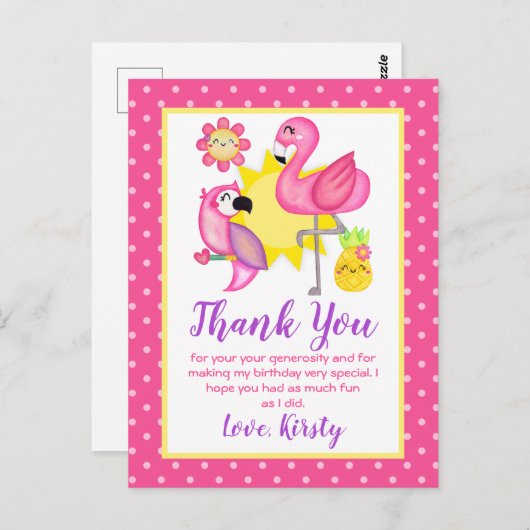 Summer Paradise Flamingo Parrot Birthday Party Briefkaart (Voorkant / Achterkant)