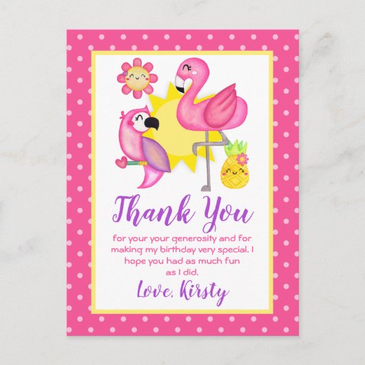 Summer Paradise Flamingo Parrot Birthday Party Briefkaart (Voorkant)
