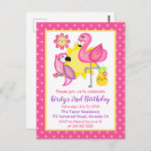 Summer Paradise Flamingo Parrot Birthday Party Briefkaart (Voorkant / Achterkant)