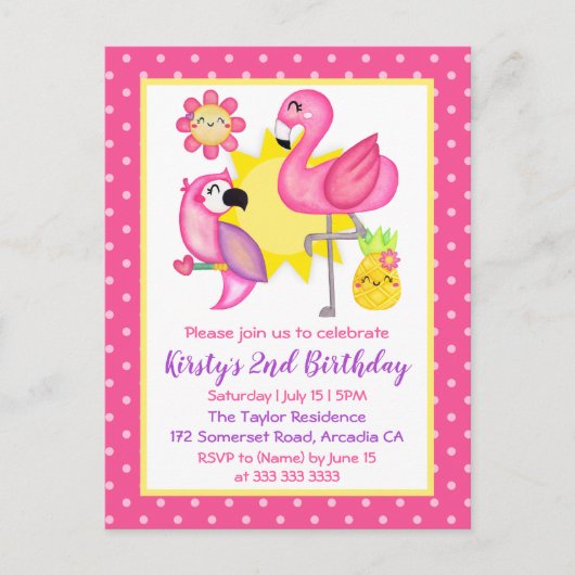 Summer Paradise Flamingo Parrot Birthday Party Briefkaart (Voorkant)