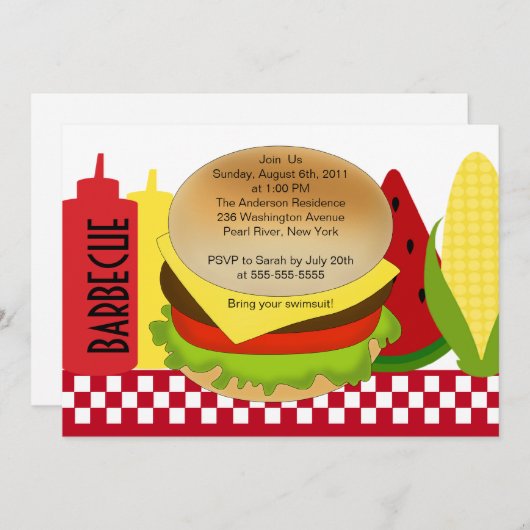 Summer Party Barbecue Uitnodiging BBQ (Voorkant / Achterkant)
