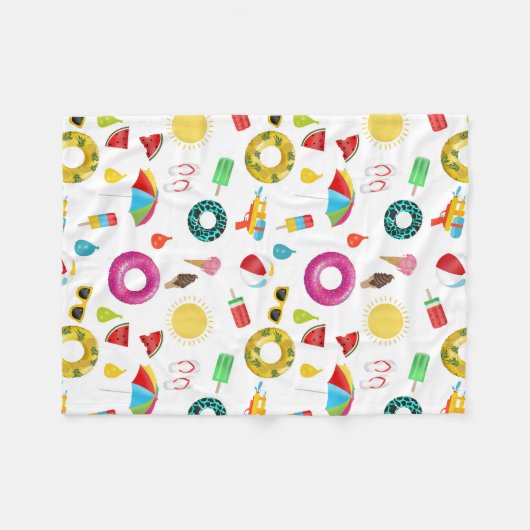 Summer Party Beach Fun Pattern Fleece Deken (Voorkant (Horizontaal))