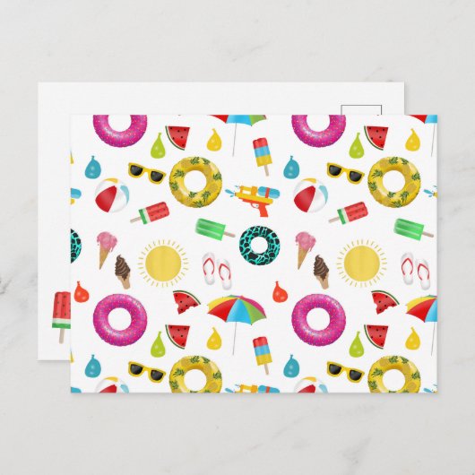 Summer Party Beach Pool Fun Pattern Briefkaart (Voorkant / Achterkant)