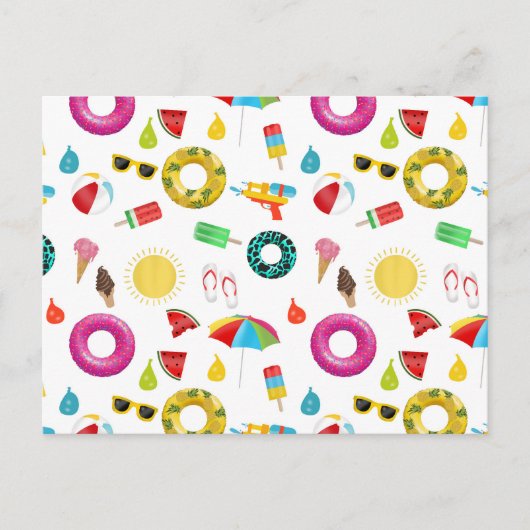 Summer Party Beach Pool Fun Pattern Briefkaart (Voorkant)