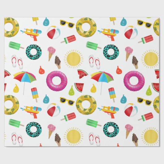 Summer Party Beach Pool Fun Pattern Cadeaupapier (Vlak)