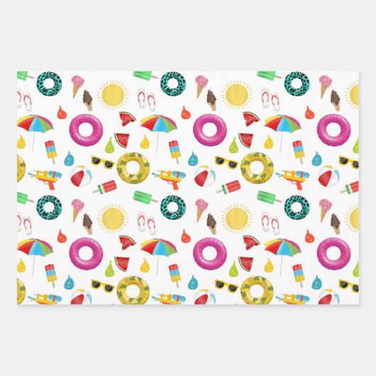Summer Party Beach Pool Fun Pattern Inpakpapier Vel (Voorkant 3)
