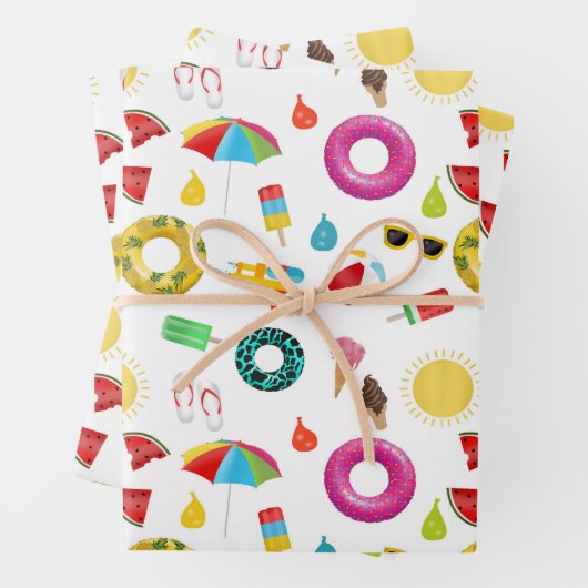 Summer Party Beach Pool Fun Pattern Inpakpapier Vel (In situ)