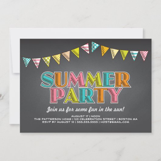 Summer Party Chalkboard Fun in Sun Invitation Kaart (Voorkant)