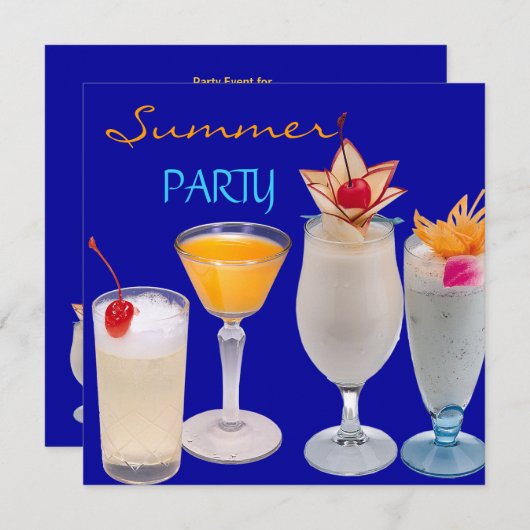 Summer Party Cocktails Drinken Blue Yellow Kaart (Voorkant / Achterkant)