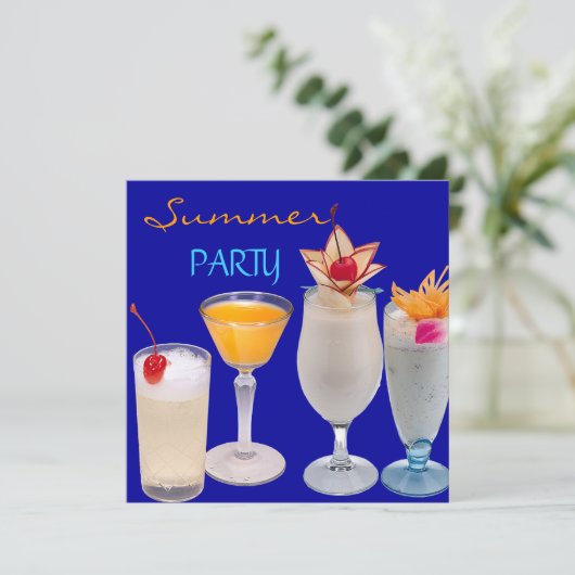 Summer Party Cocktails Drinken Blue Yellow Kaart (Staand voorkant)