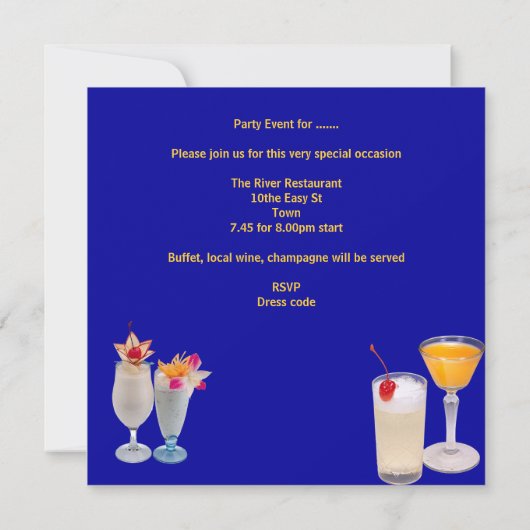 Summer Party Cocktails Drinken Blue Yellow Kaart (Achterkant)
