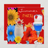 Summer Party Cocktails Drinken Red Blue Yellow Kaart (Voorkant / Achterkant)