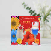 Summer Party Cocktails Drinken Red Blue Yellow Kaart (Staand voorkant)