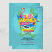 Summer Party Flamingo Invitation Kaart (Voorkant / Achterkant)