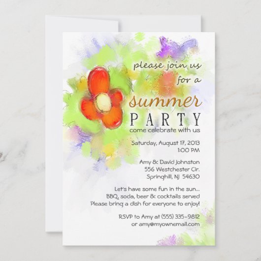 Summer Party - Floral Invitation Kaart (Voorkant)