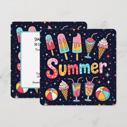 Summer Party Fun Graphics On Black Kaart (Voorkant / Achterkant)