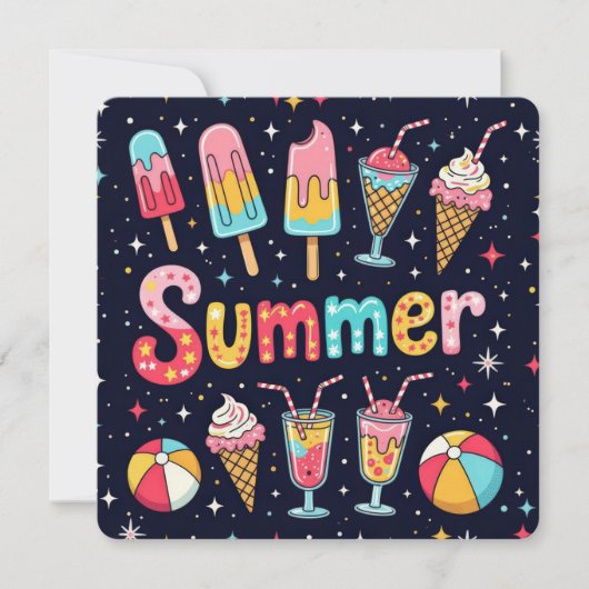Summer Party Fun Graphics On Black Kaart (Voorkant)