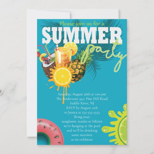 Summer Party Fun Kaart (Voorkant)