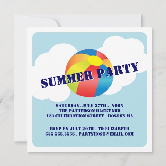 Summer Party Fun Time Beach Ball Invitation Kaart (Voorkant)