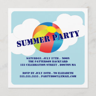 Summer Party Fun Time Beach Ball Invitation Kaart